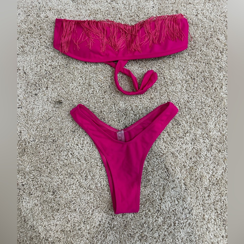 Pink Fringe Bikini Set